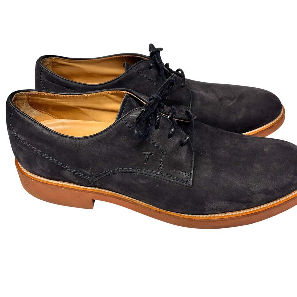 Men's TOD'S sz 10 blue suede lace up derby oxford matte leather midnight blue